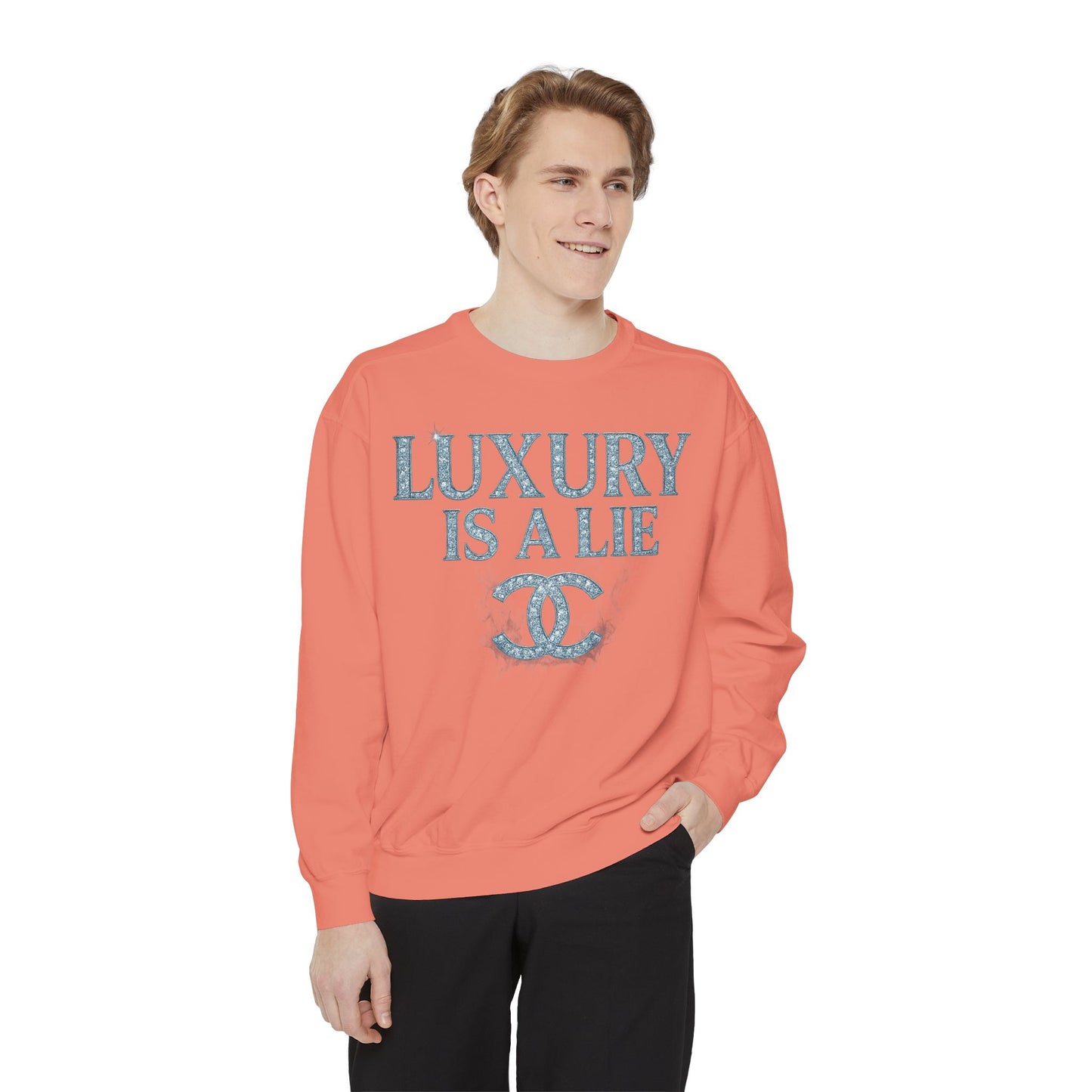 "Luxury Is A Lie" Graphic Sweatshirt with Distressed Logo