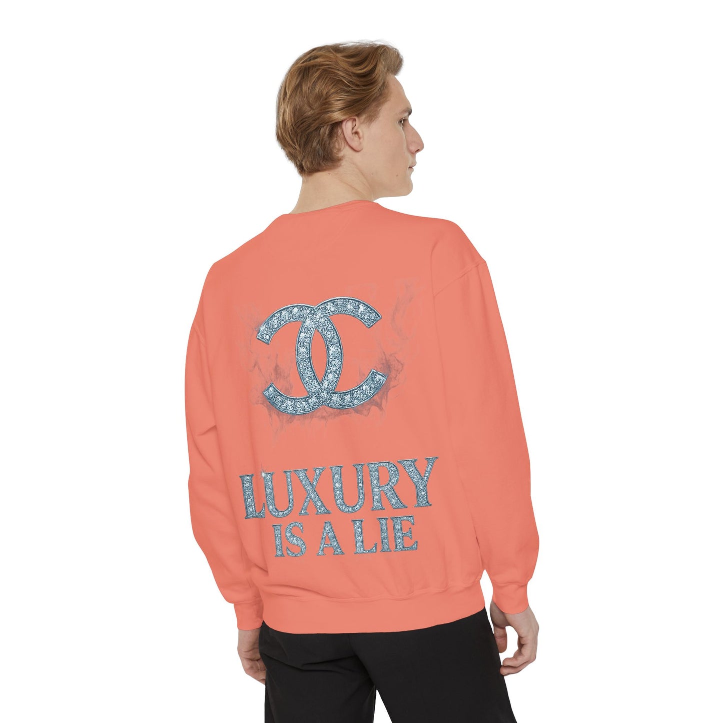 "Luxury Is A Lie" Graphic Sweatshirt with Distressed Logo