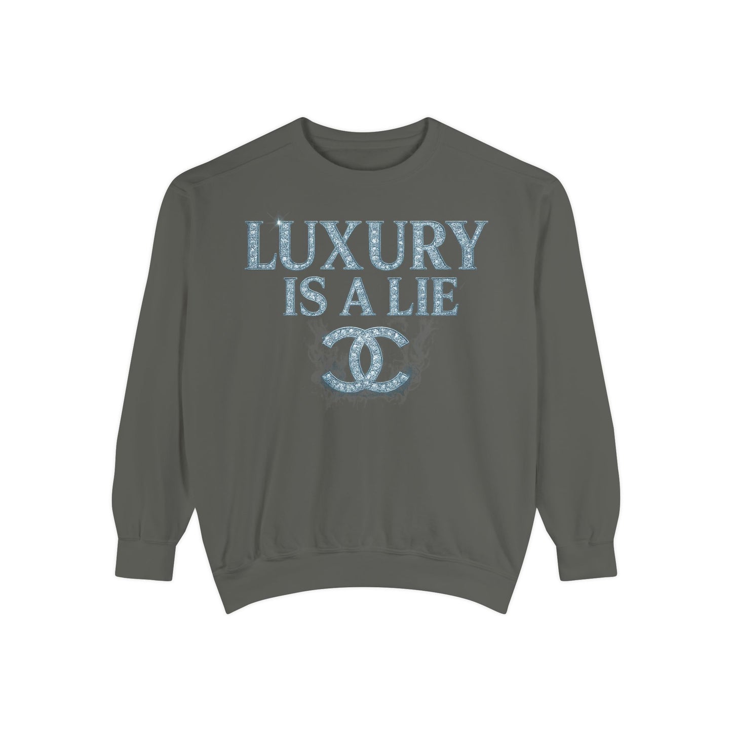 "Luxury Is A Lie" Graphic Sweatshirt with Distressed Logo